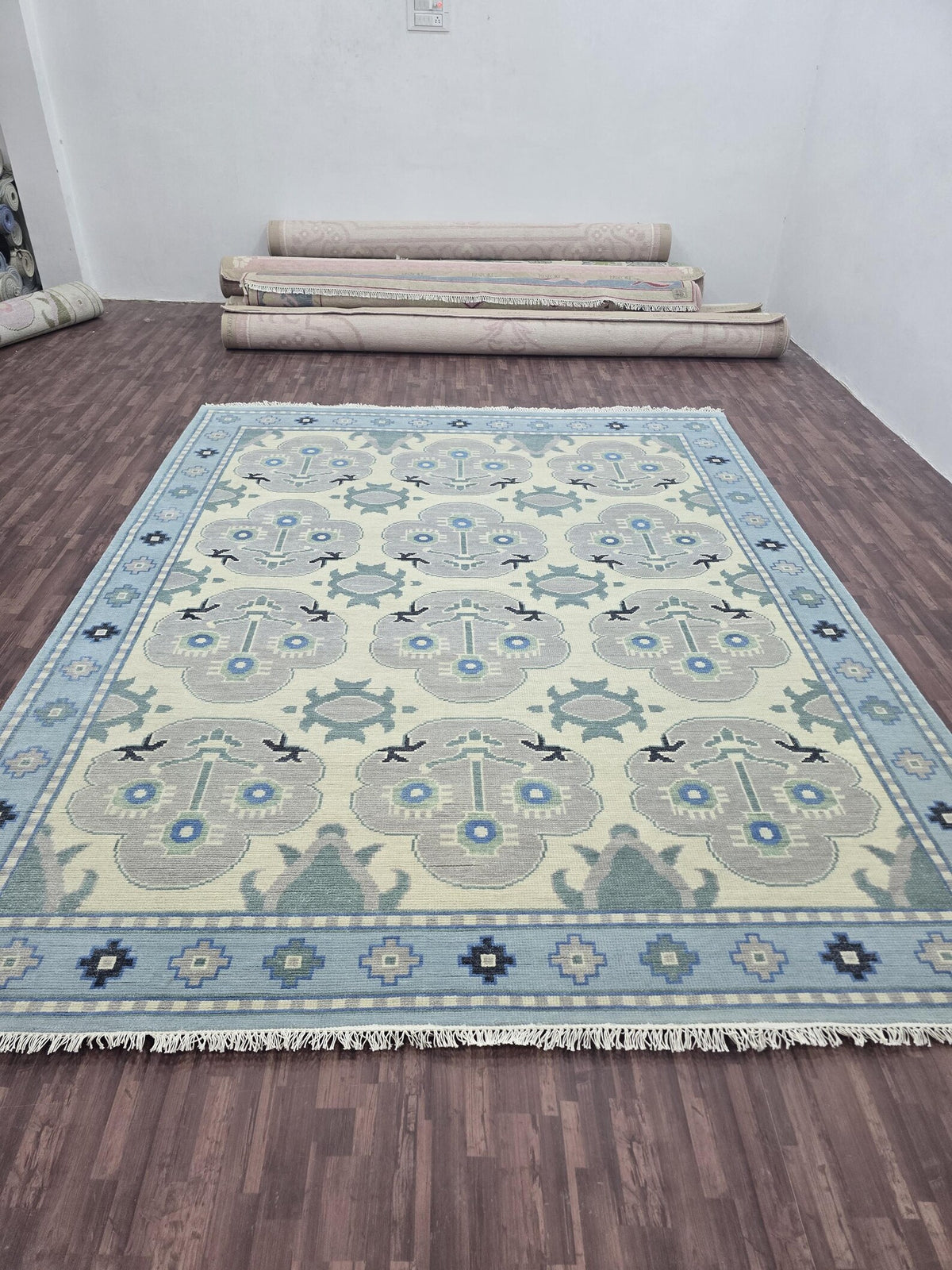 DESERT WILLOW Hand Knotted Oushak Rug - Steel Gray & Beige Handmade Turkish Rug