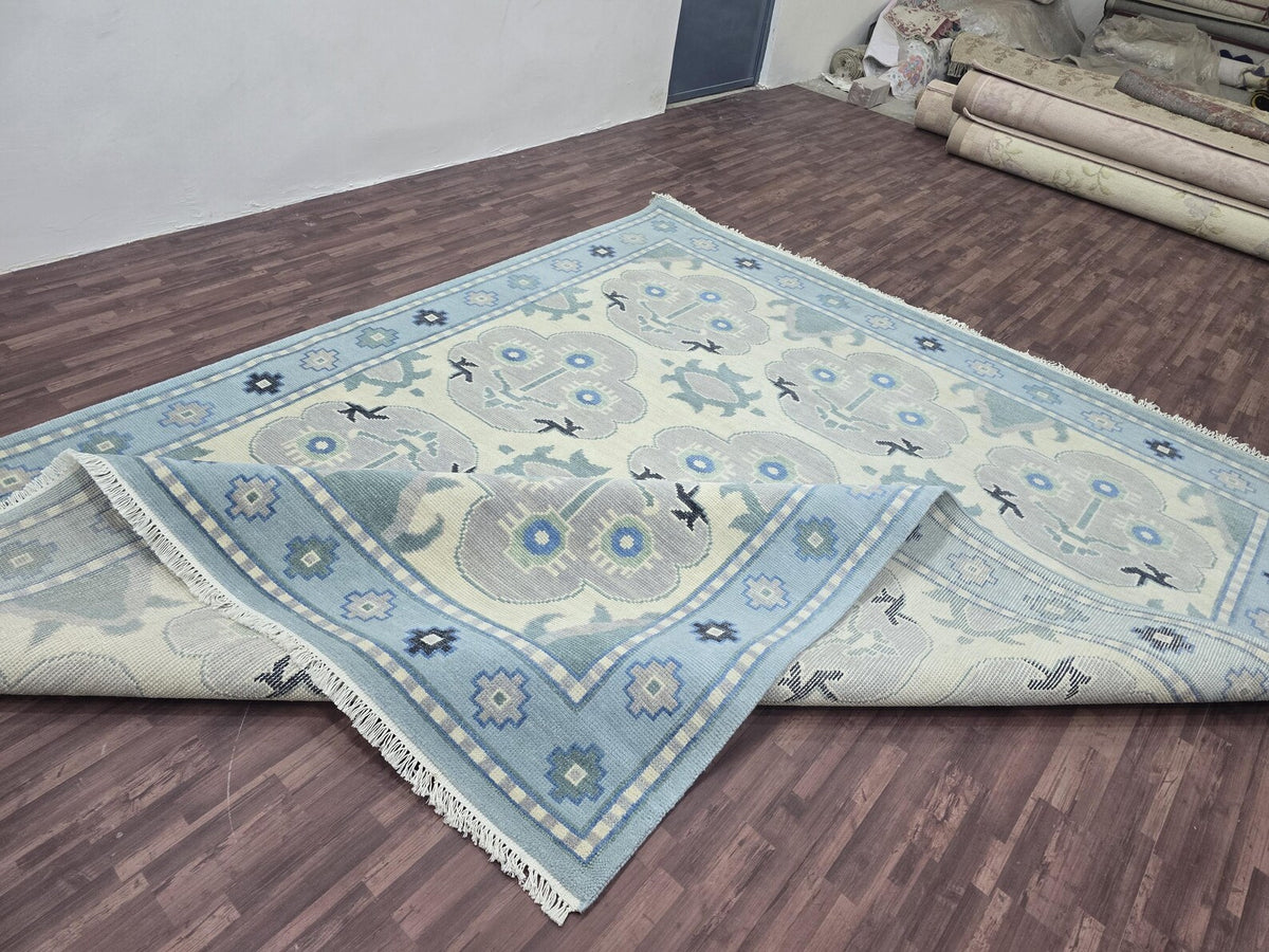 DESERT WILLOW Hand Knotted Oushak Rug - Steel Gray & Beige Handmade Turkish Rug