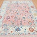 Hand-Knotted Oushak Wool Rug: Pink Beige Pastel Area Rug
