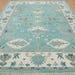 Aqua Oushak Rug Handmade Turquoise Blue Cream Border Area Rug - Hand Knotted Wool Rug, For Living Room Office Bedroom