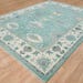 Aqua Oushak Rug Handmade Turquoise Blue Cream Border Area Rug - Hand Knotted Wool Rug, For Living Room Office Bedroom