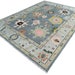 Gray Oushak Wool Rug - Turkish Hand-Knotted Area Rug with Peach & Gold
