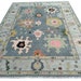 Gray Oushak Wool Rug - Turkish Hand-Knotted Area Rug with Peach & Gold
