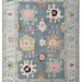 Gray Oushak Wool Rug - Turkish Hand-Knotted Area Rug with Peach & Gold