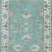 Aqua Oushak Rug Handmade Turquoise Blue Cream Border Area Rug - Hand Knotted Wool Rug, For Living Room Office Bedroom