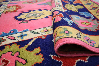 Pink Color Vintage Oushak Wool Area Rug