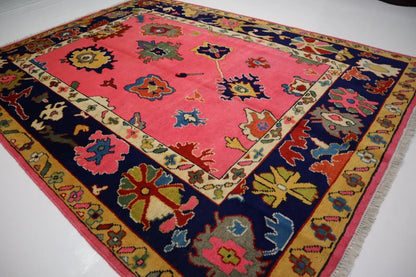 Pink Color Vintage Oushak Wool Area Rug