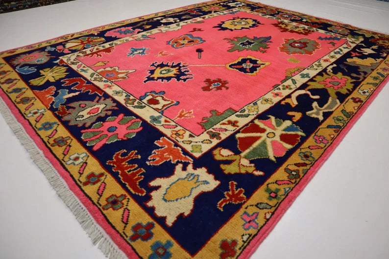 Pink Color Vintage Oushak Wool Area Rug