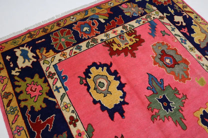 Pink Color Vintage Oushak Wool Area Rug