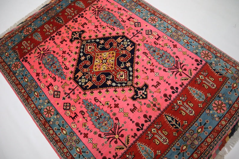 Light Pink Color Vintage Oushak Wool Area Rug