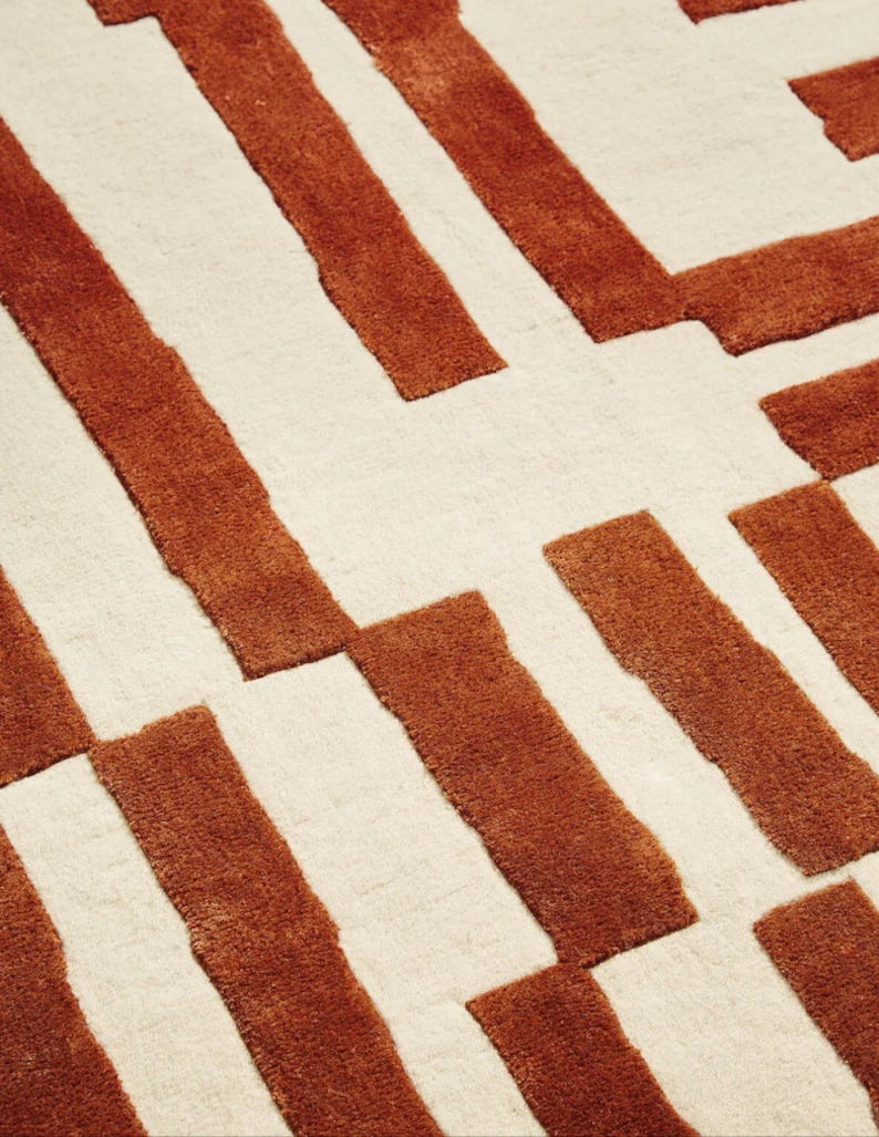 Jarrett Hand Tufted Rust & Medium White 100% Wool Area Rug (MD008)