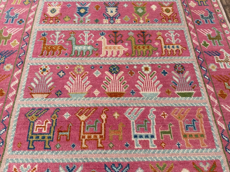 Exquisite Pink Hand Knotted Oushak Wool Area Rug