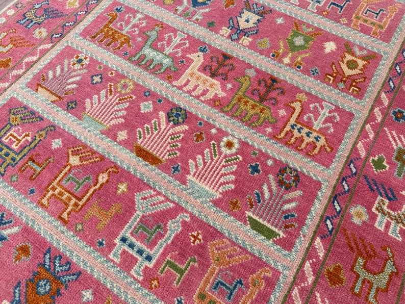 Exquisite Pink Hand Knotted Oushak Wool Area Rug