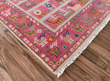 Exquisite Pink Hand Knotted Oushak Wool Area Rug