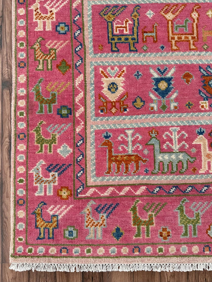 Exquisite Pink Hand Knotted Oushak Wool Area Rug