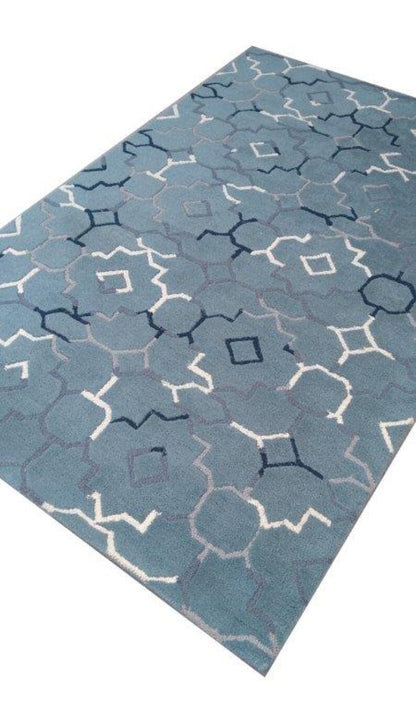 Gray Color Geometrical Handmade Rug - Made in High Quality Wool