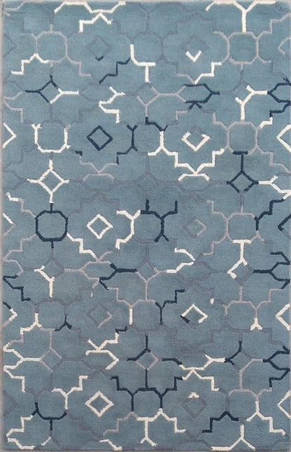 Gray Color Geometrical Handmade Rug - Made in High Quality Wool