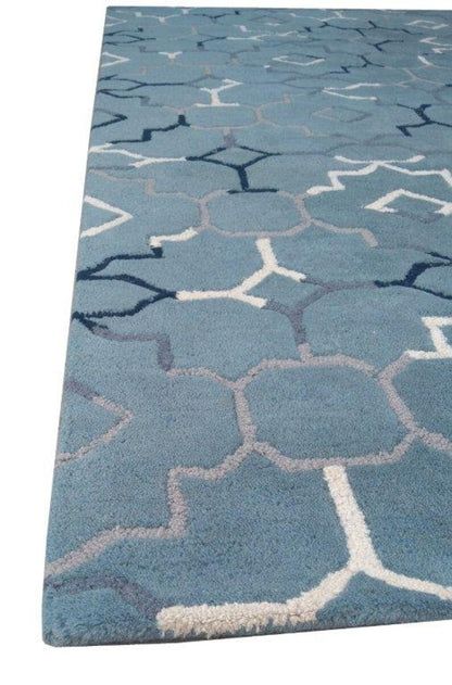 Gray Color Geometrical Handmade Rug - Made in High Quality Wool