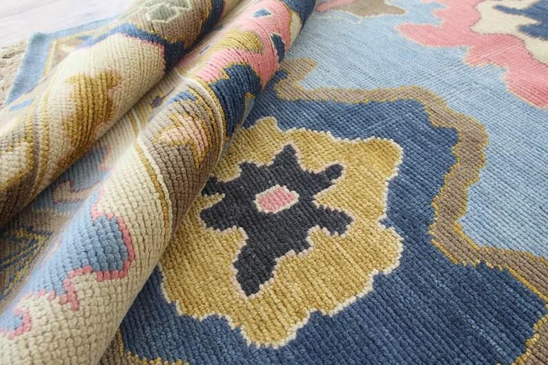 HALVERTON Hand-Knotted Wool Oushak Rug - Grey Floral Turkish Carpet