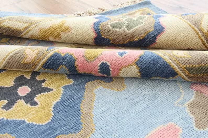 HALVERTON Hand-Knotted Wool Oushak Rug - Grey Floral Turkish Carpet