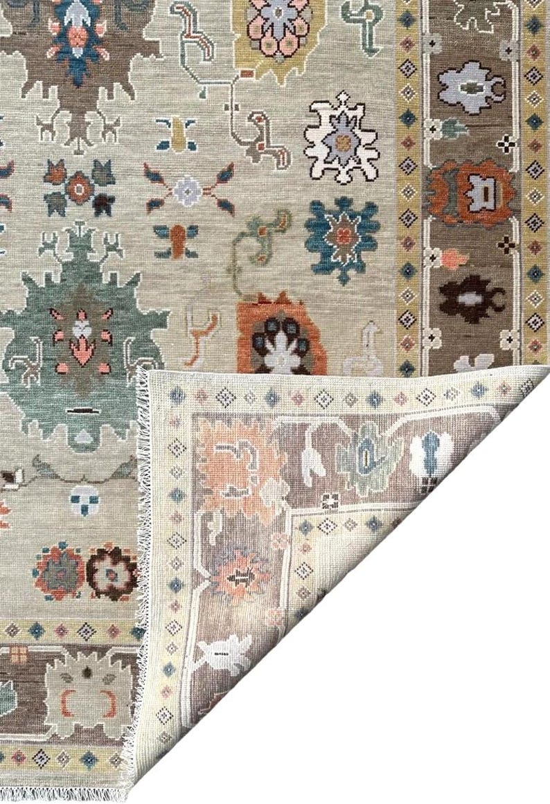 VALERIAN Hand-Knotted Wool Oushak Rug - Grey Turkish Antique Style