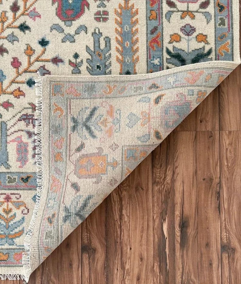 ELLINGTON Hand-Knotted Wool Oushak Rug - Tree of Life Design, Ivory Cream