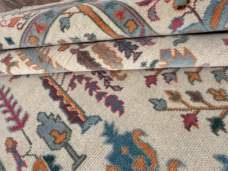 ELLINGTON Hand-Knotted Wool Oushak Rug - Tree of Life Design, Ivory Cream