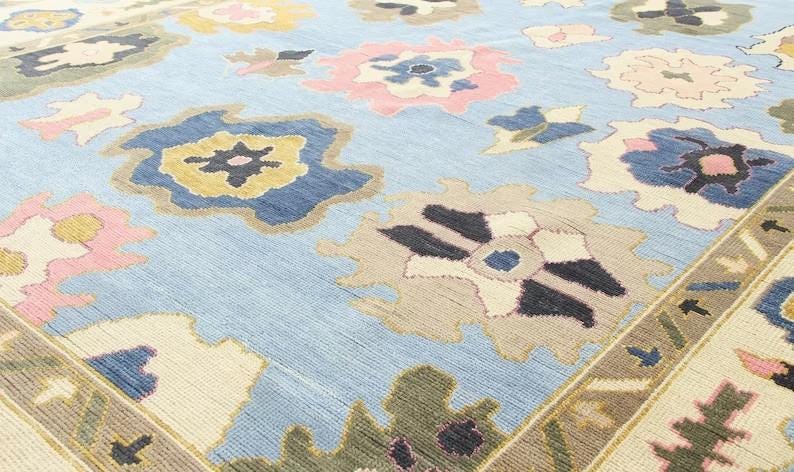 HALVERTON Hand-Knotted Wool Oushak Rug - Grey Floral Turkish Carpet