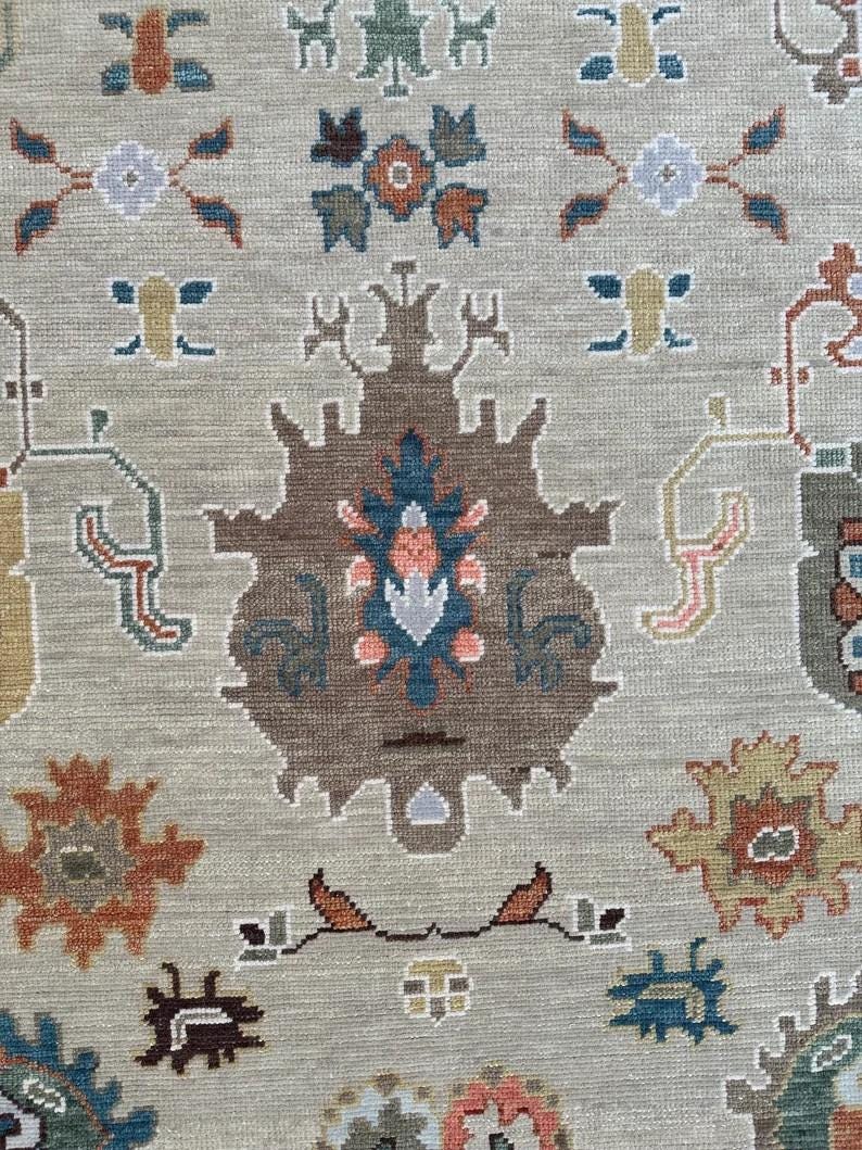 VALERIAN Hand-Knotted Wool Oushak Rug - Grey Turkish Antique Style