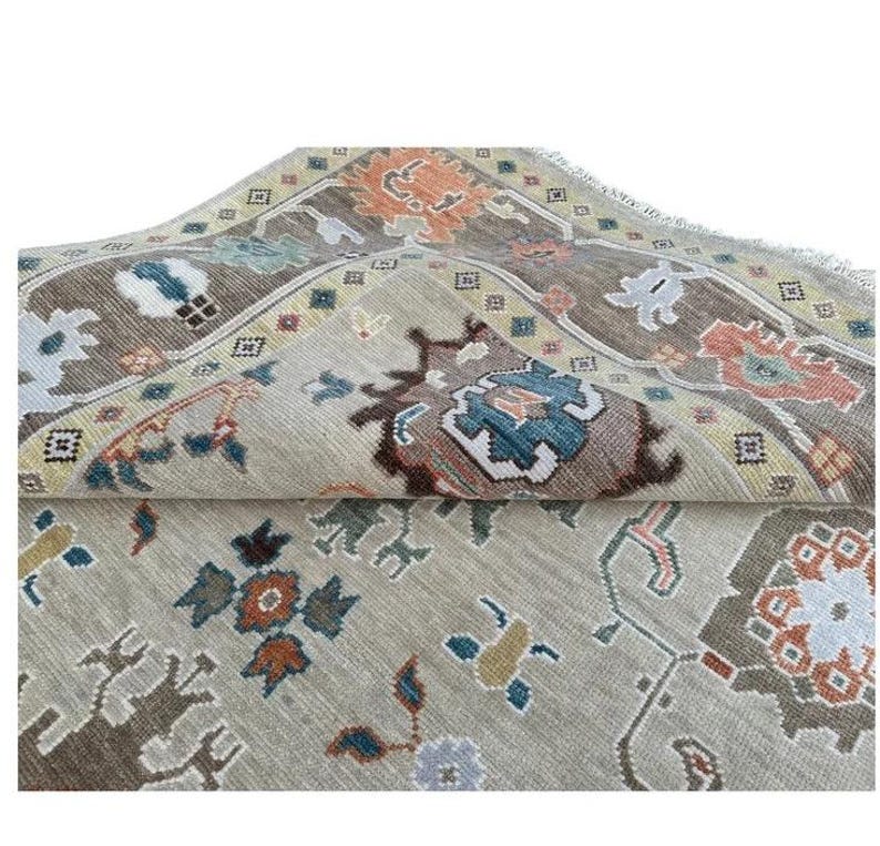 Hand-Knotted Wool Oushak Rug - Grey Turkish Antique Style