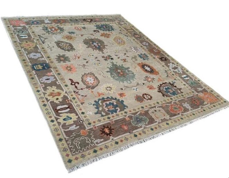 VALERIAN Hand-Knotted Wool Oushak Rug - Grey Turkish Antique Style