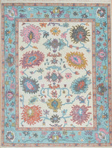 MONTAIRE Handmade Oushak Wool Rug - Bold Floral Geometric Design