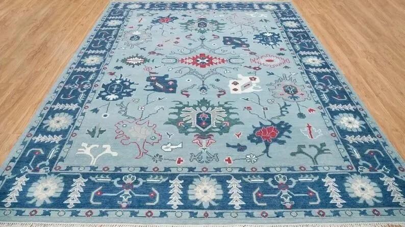 VALMERE Turkish Oushak Rug - Light Blue Farmhouse color