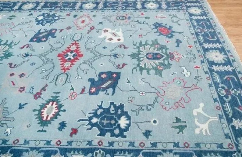 VALMERE Turkish Oushak Rug - Light Blue Farmhouse color