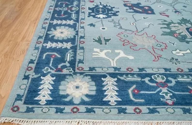 VALMERE Turkish Oushak Rug - Light Blue Farmhouse color