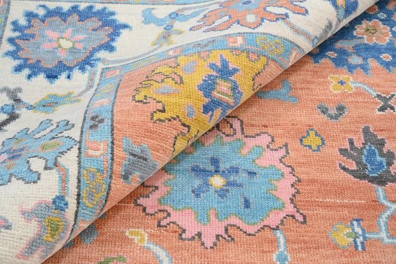 AUREMONT Handmade Oushak Wool Rug - Peach, Ivory & Brown Floral Medallion