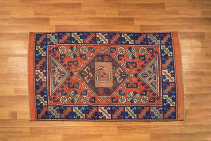 Lulus Oushak Rug Navy Blue & Orange Color  Turkish Vintage Wool Area Rug