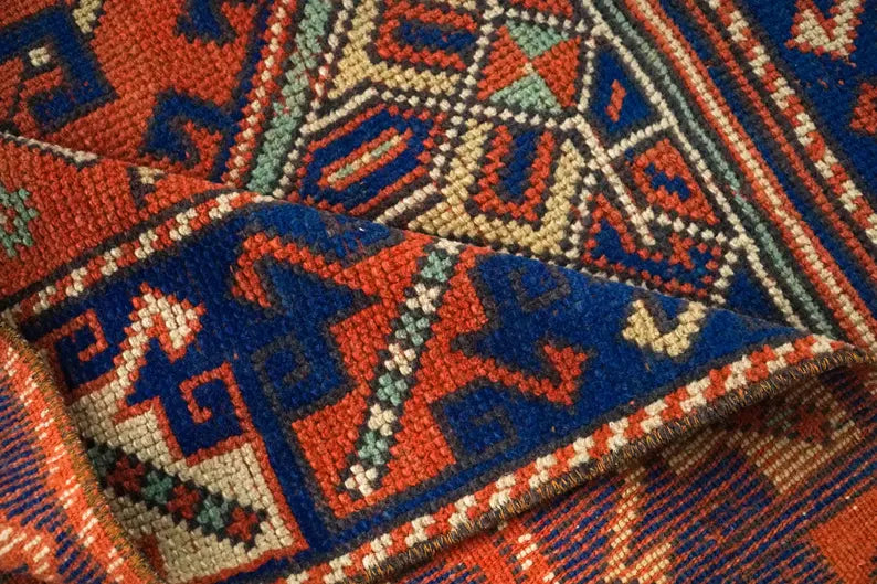 Lulus Oushak Rug Navy Blue & Orange Color  Turkish Vintage Wool Area Rug