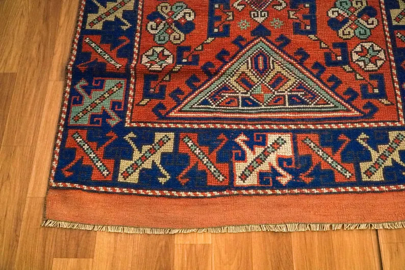 Lulus Oushak Rug Navy Blue & Orange Color  Turkish Vintage Wool Area Rug