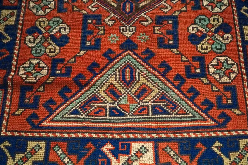 Lulus Oushak Rug Navy Blue & Orange Color  Turkish Vintage Wool Area Rug