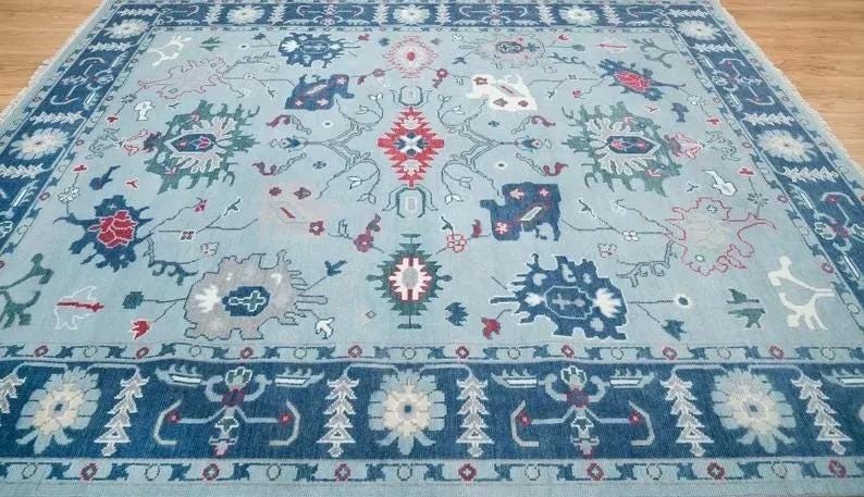 VALMERE Turkish Oushak Rug - Light Blue Farmhouse color