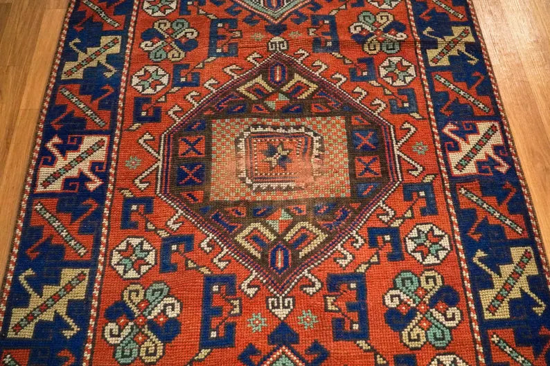 Lulus Oushak Rug Navy Blue & Orange Color  Turkish Vintage Wool Area Rug