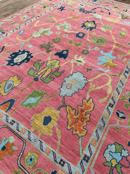 Exquisite Pink Oushak style Hand Knotted Rug