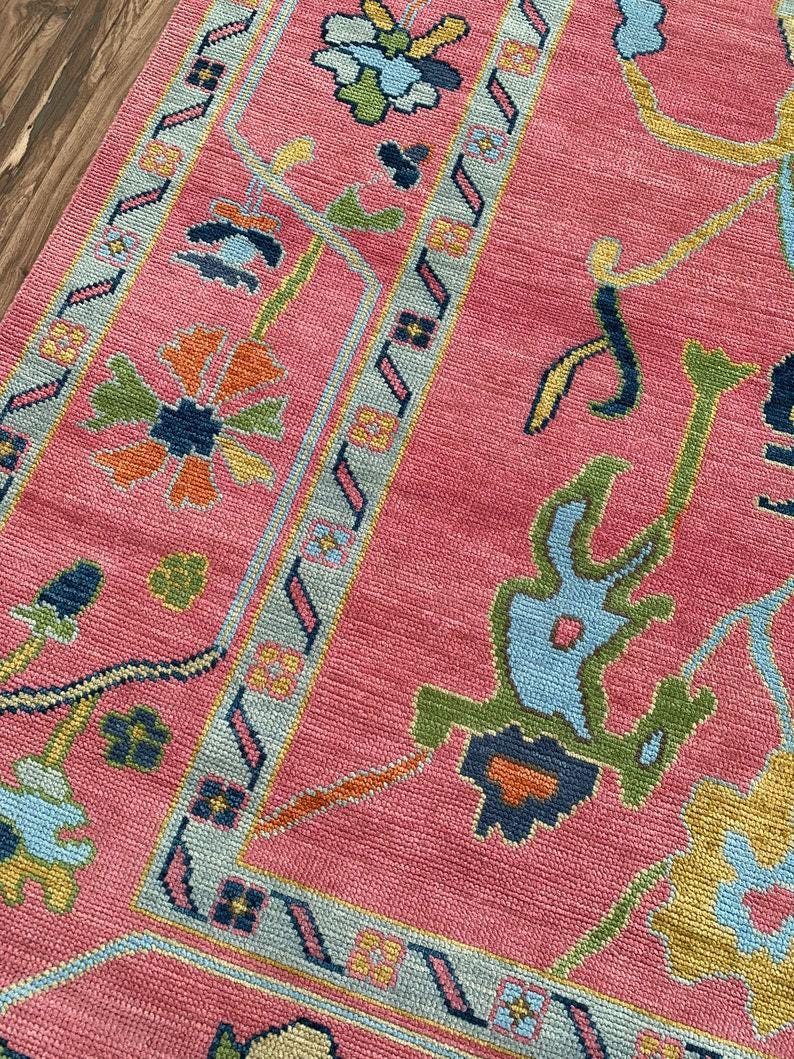 Exquisite Pink Oushak style Hand Knotted Rug