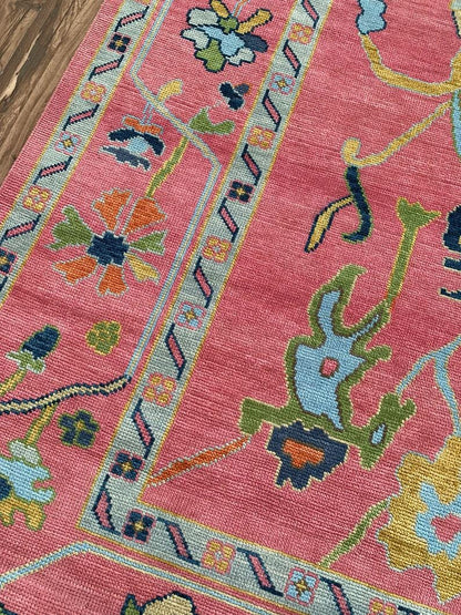 Exquisite Pink Oushak style Hand Knotted Rug