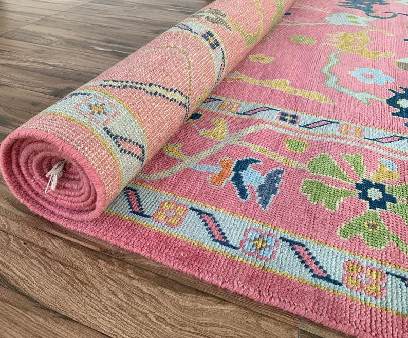 Exquisite Pink Oushak style Hand Knotted Rug