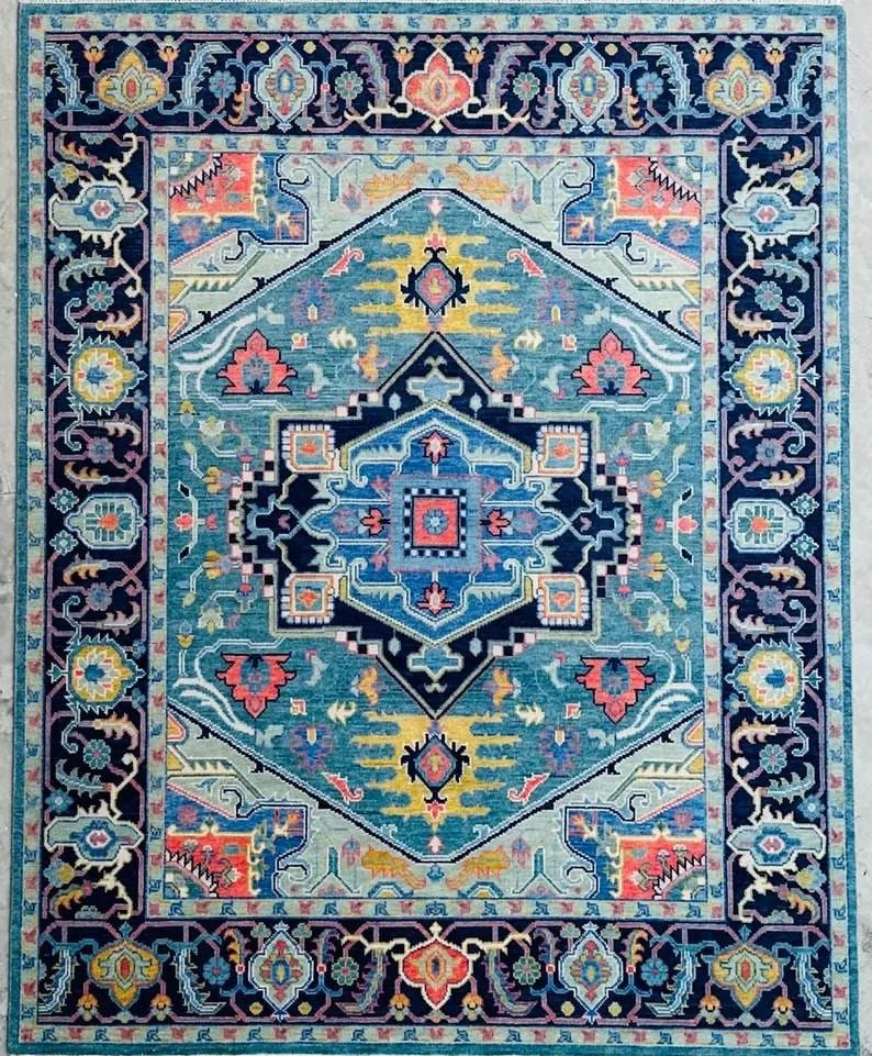 MARIELLE Hand-Knotted Blue Oushak Rug