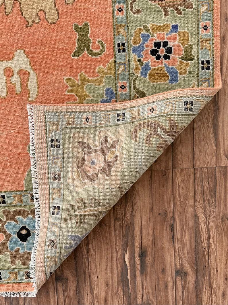Peach Oushak style Hand Knotted Rug