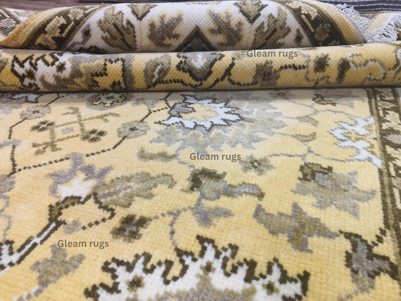 Hand-Knotted Wool Oushak Rug - Gold Turkish Antique Style