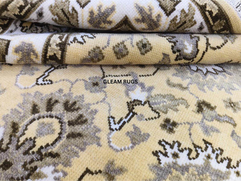 Hand-Knotted Wool Oushak Rug - Gold Turkish Antique Style